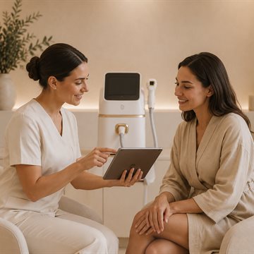 A Summer Skin specialist consulting with a client in Birmingham, MI